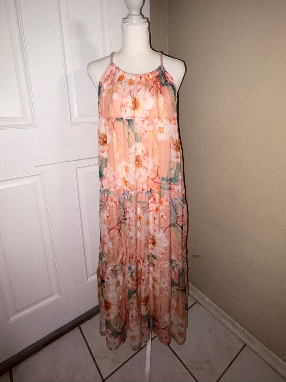 Elena Baldi Silk Blend Made In Italy Blush Pink Floral Tiered M Dress Romantic